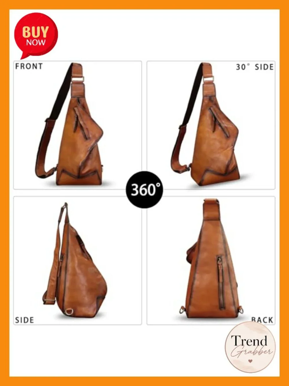 Genuine Leather Sling Bag | Adjustable Crossbody Chest Daypack